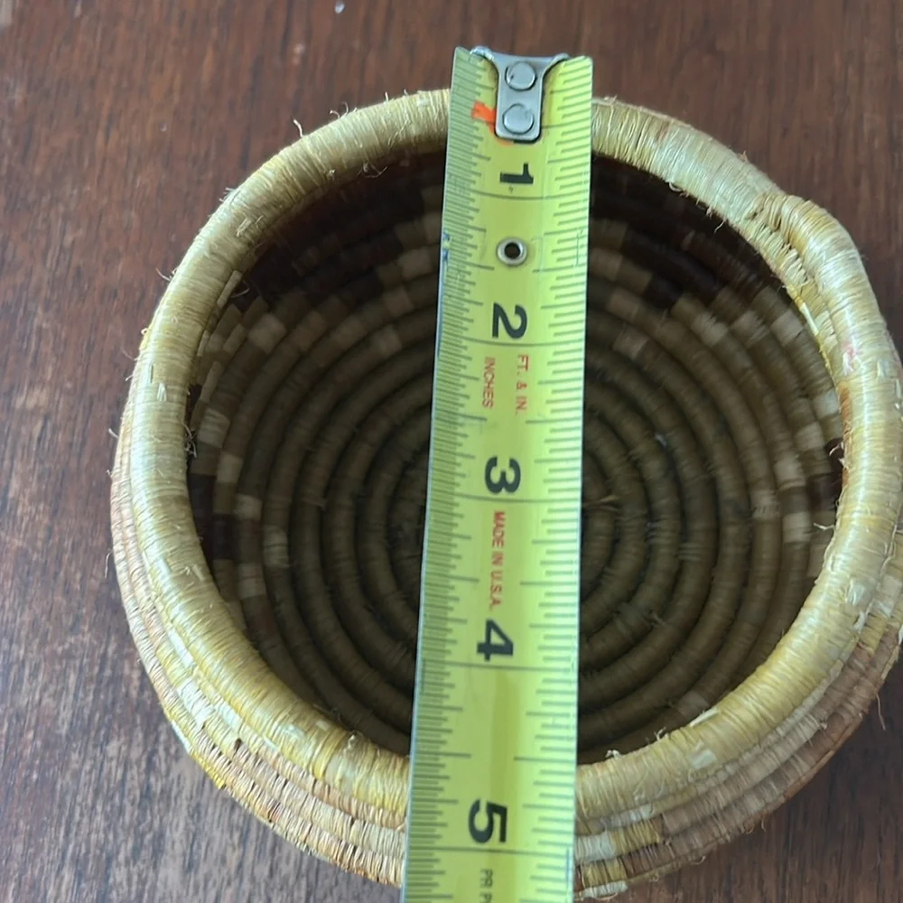 Handwoven Bowl Coil Papago Yellow Brown Green Beige Woven